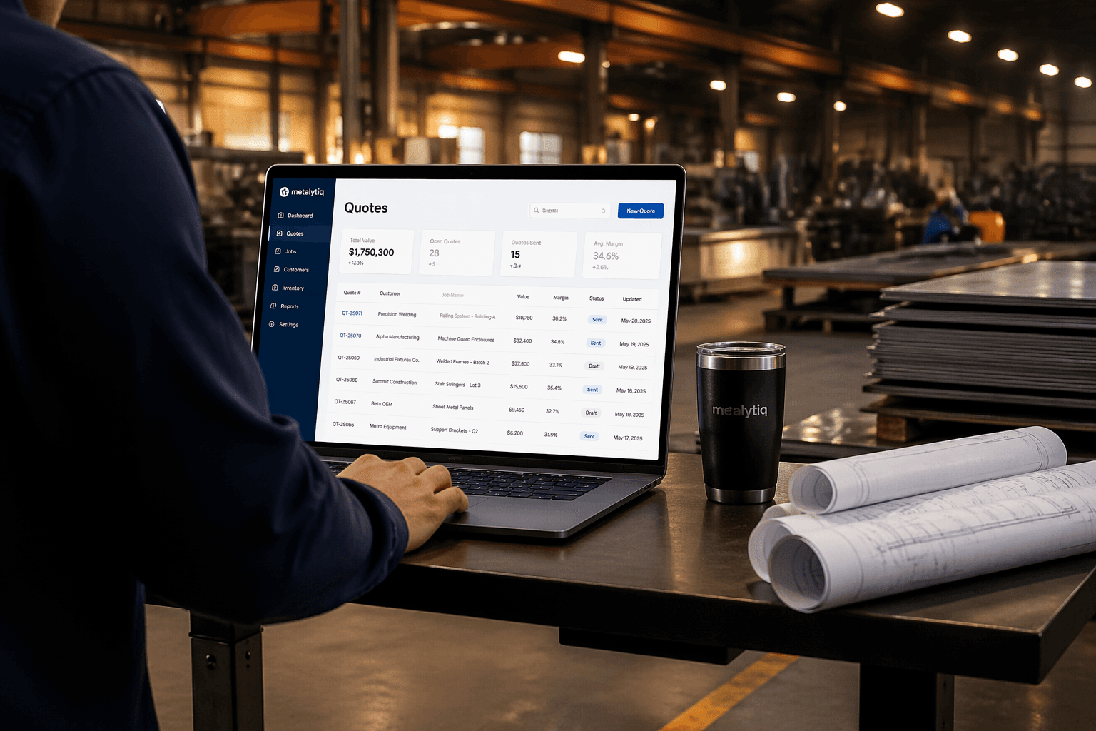 Estimator using a custom AI quoting system in a metal fabrication shop