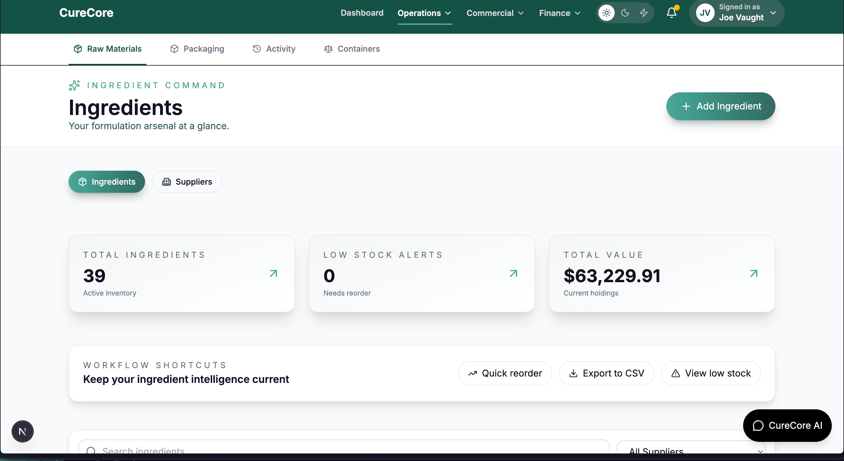 CureCore real-time inventory tracking