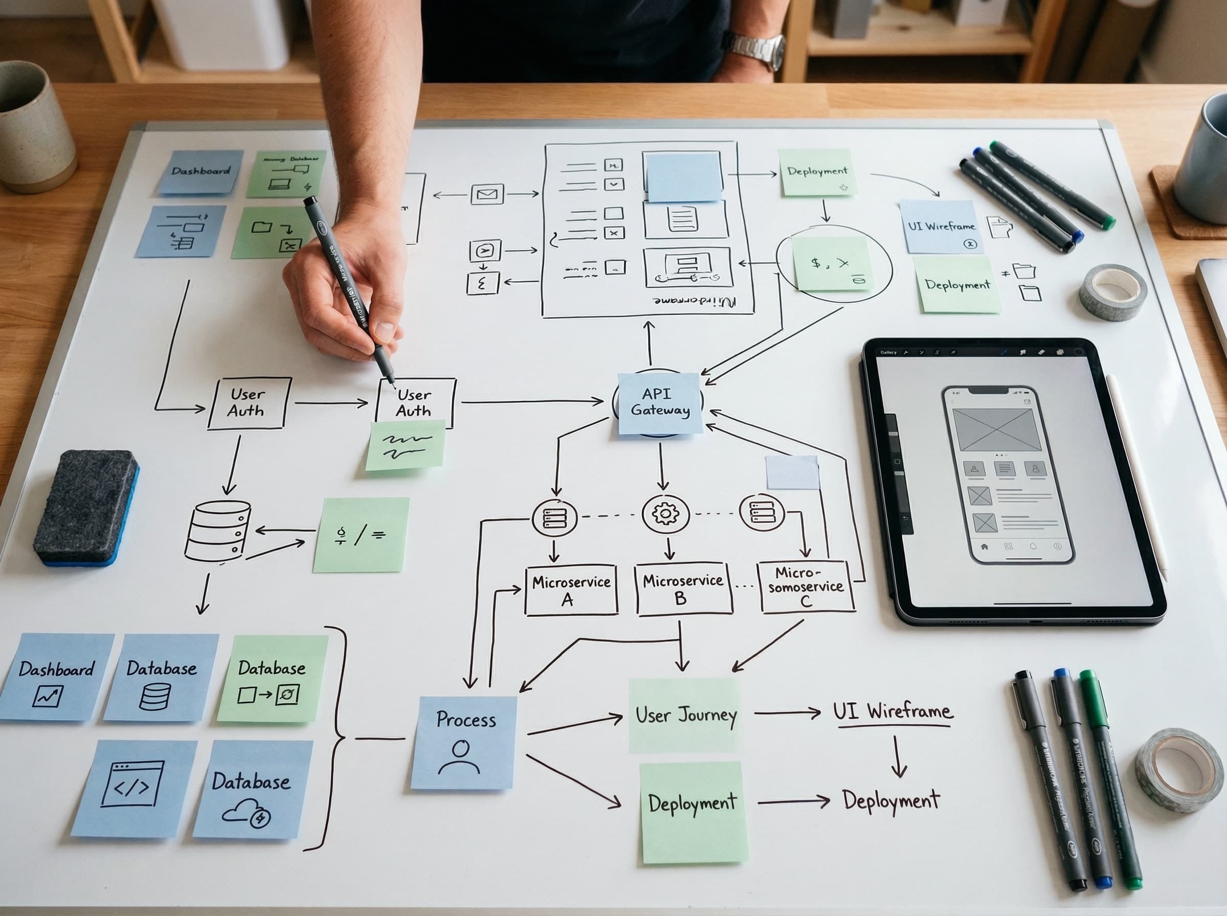 Manual process mapping with sticky notes