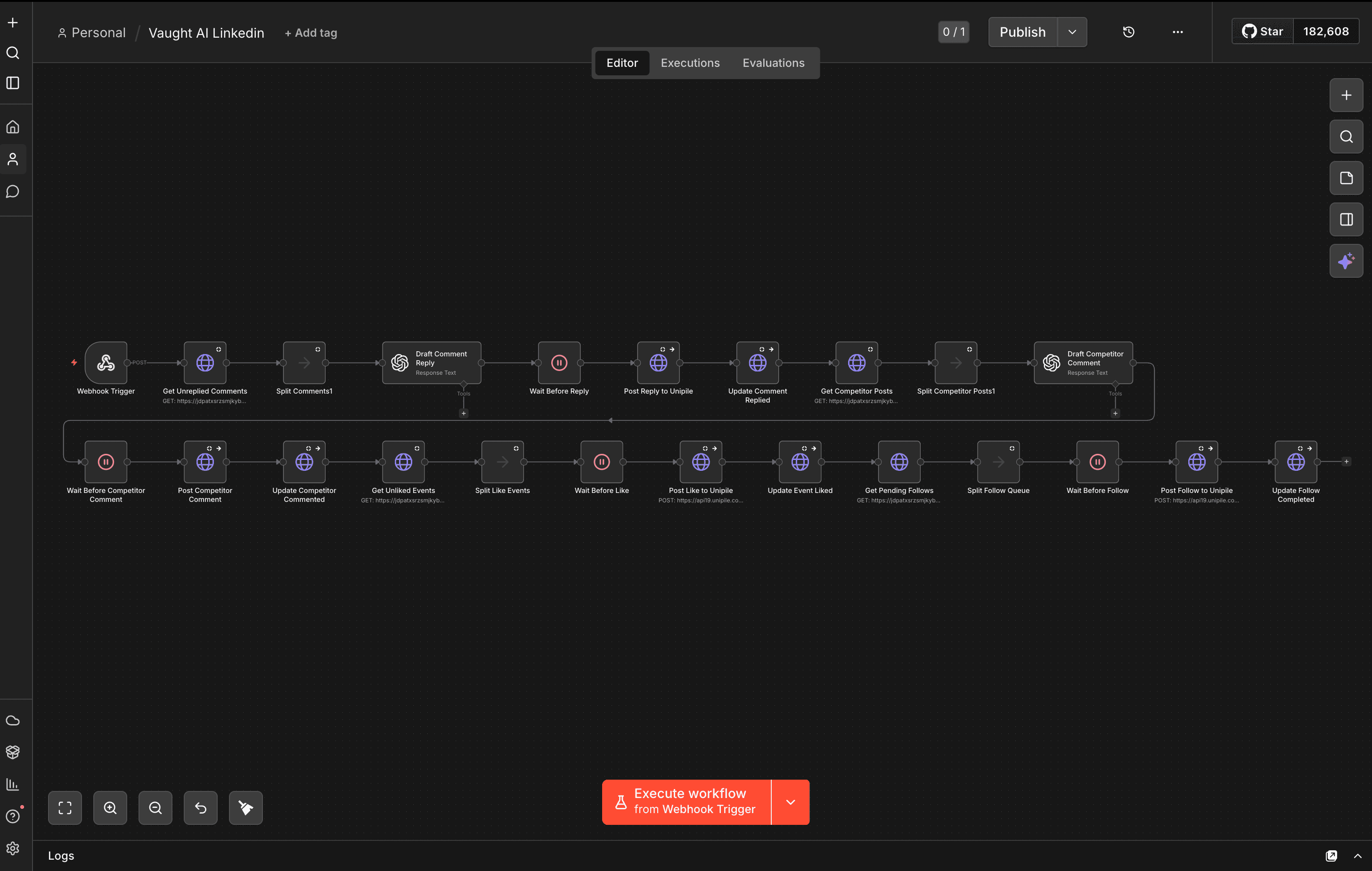 Automated workflow dashboard showing connected integrations and real-time monitoring